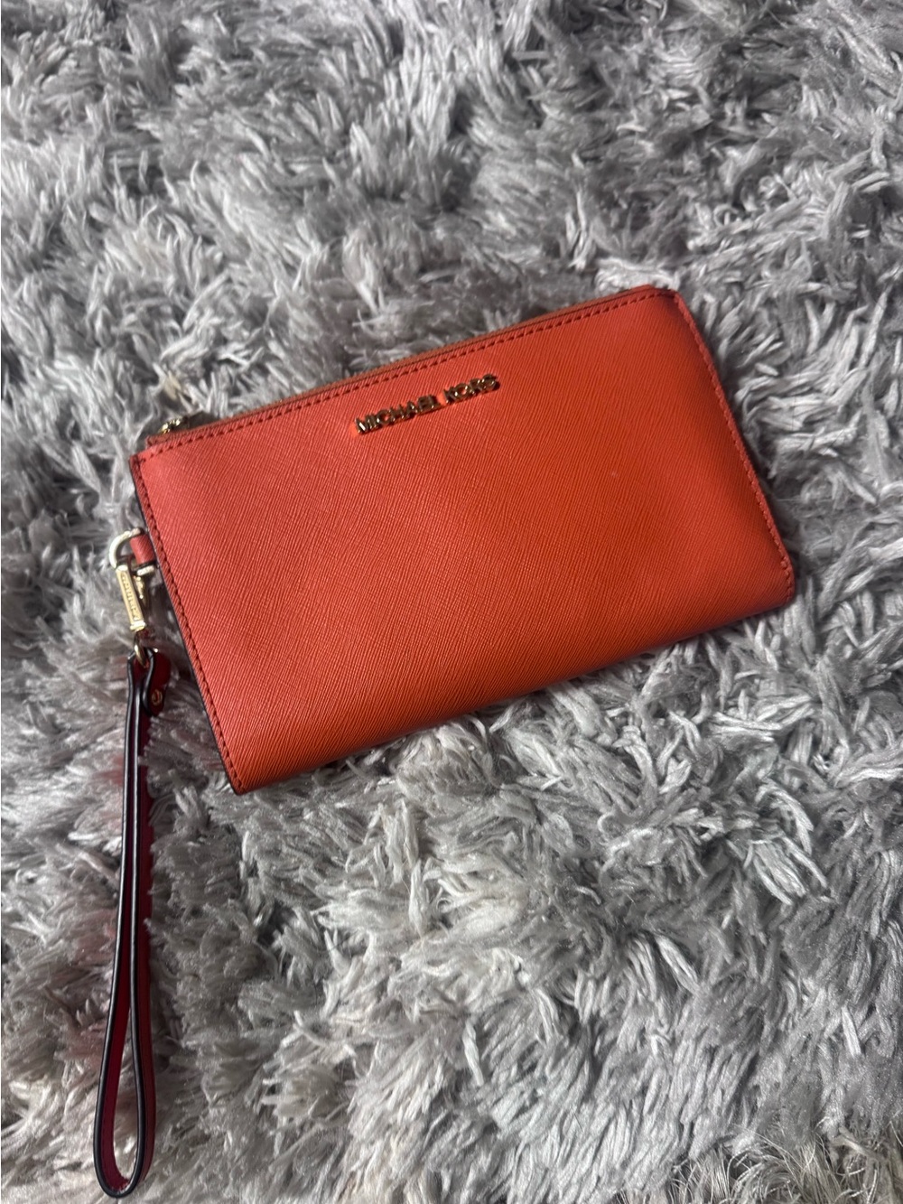 Michael Kors Orange Saffiano Wristlet Wallet with Strap